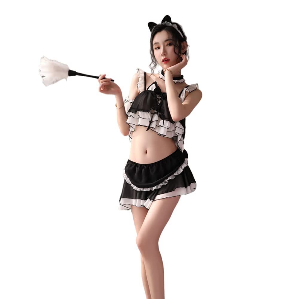 9408 Maid Outfit Japanese Anime Cosplay Lace Sexy French Maid Lingerie Set